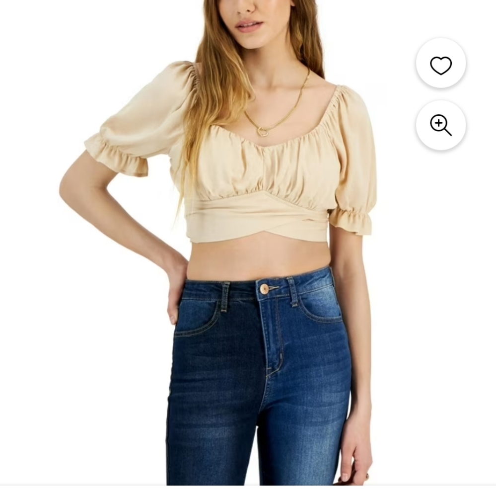 Just Polly Junior's Tie Back Cropped Peasant Top-Champagne Size -S